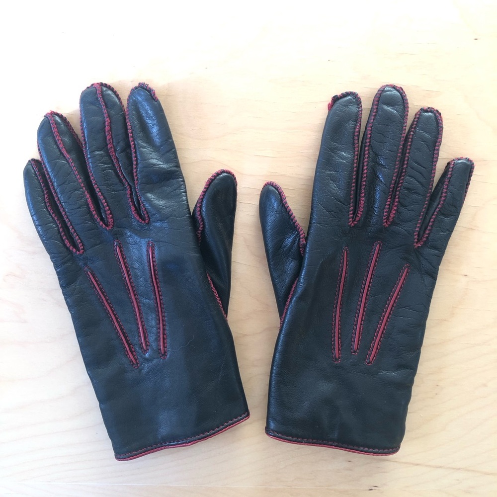Ralph Lauren Black and Red Leather Gloves